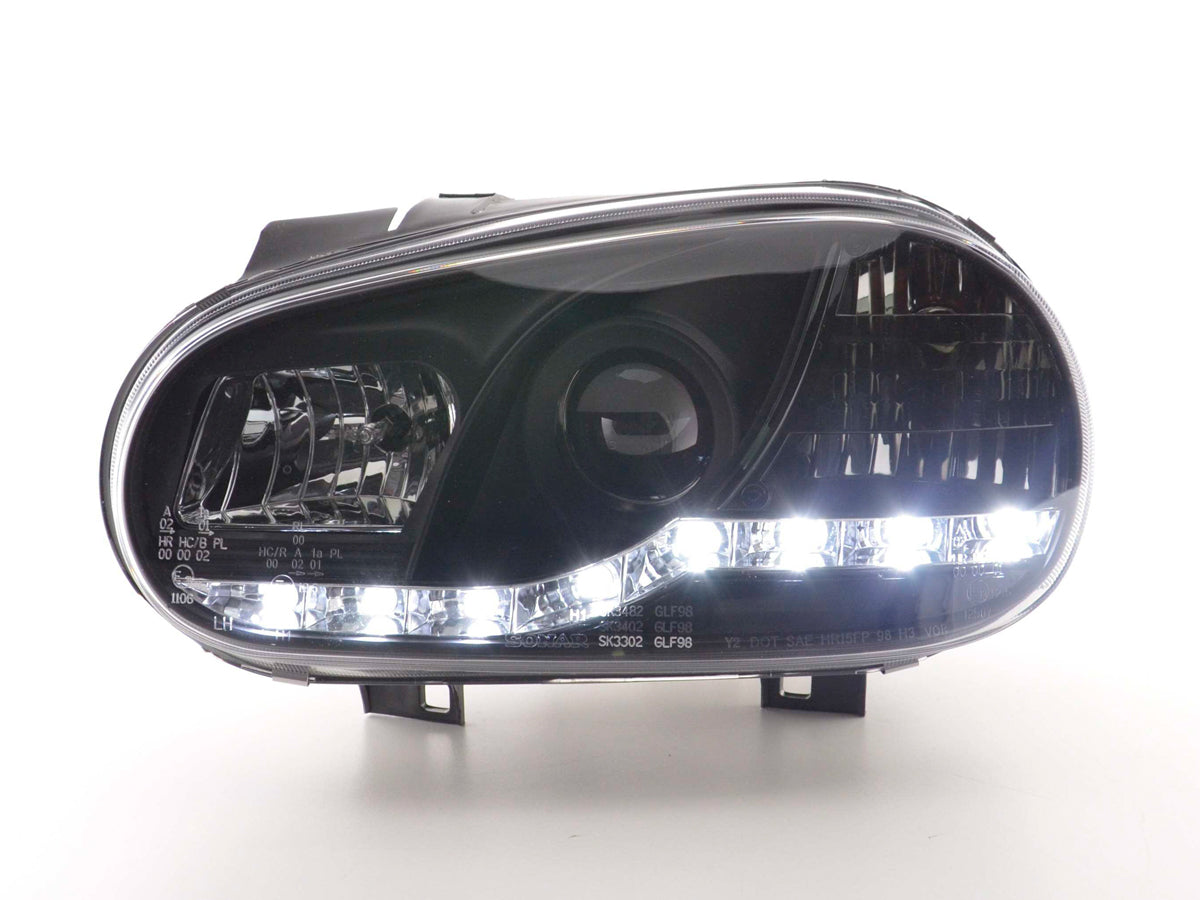 Scheinwerfer Set Daylight LED Tagfahrlicht VW Golf 4 97-03 schwarz Scheinwerfer Set Daylight LED Tagfahrlicht VW Golf 4 97-03 schwarz